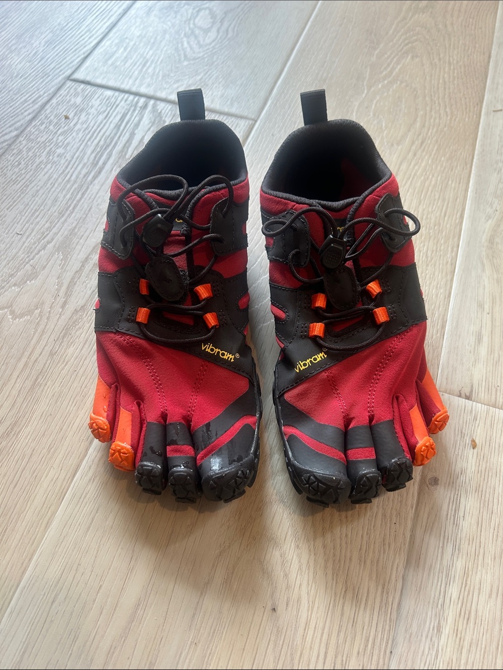 Vibram FiveFingers Red Black with Orange Accents Toe Shoes size 7-7.5